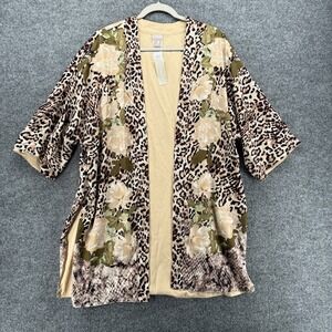Chicos Kimono Womens S/M Cream Leopard Print Open Front Casual Resort Eclectic